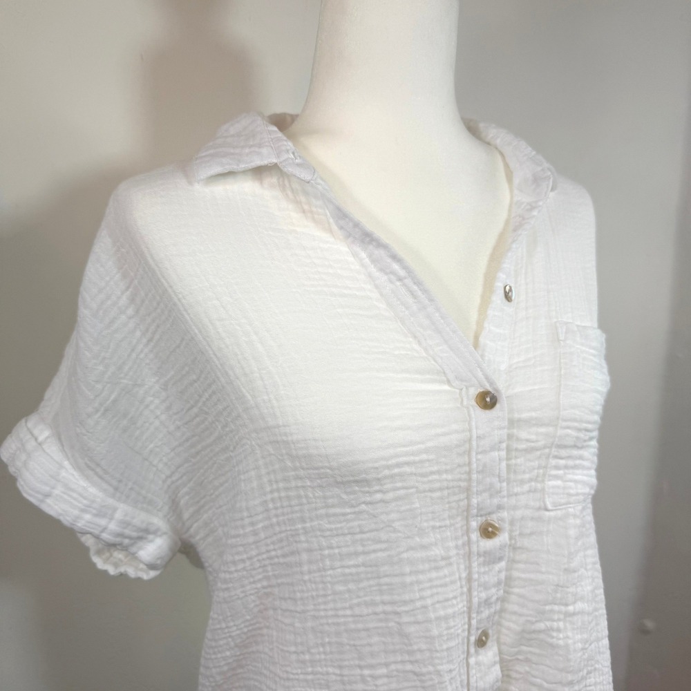 Lola River Cotton Gauze Button Up Shirt White Medium Coastal Beach Minimalist - Picture 5 of 14